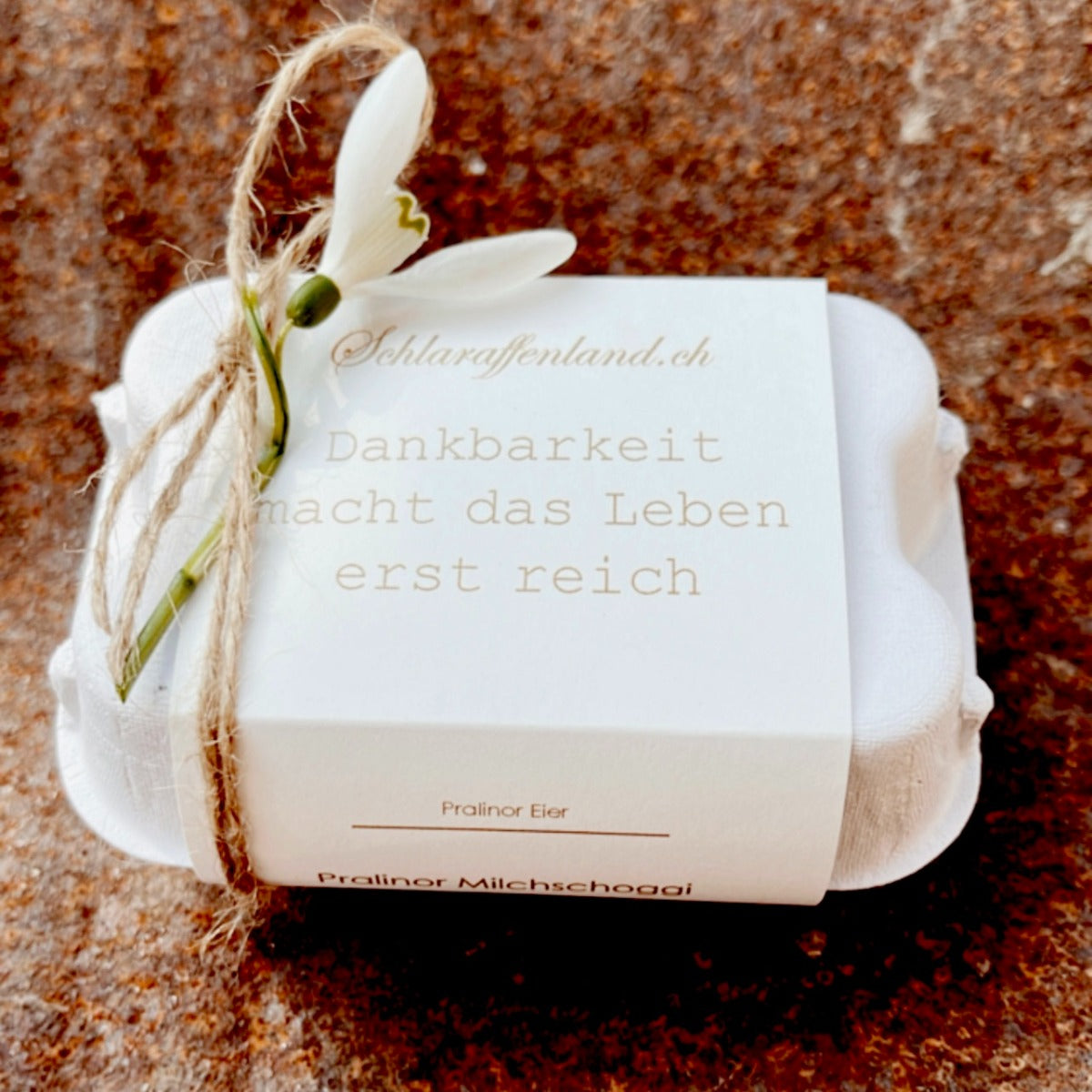 Schoggi Eier Schachteli Dankbarkeit, gefüllt