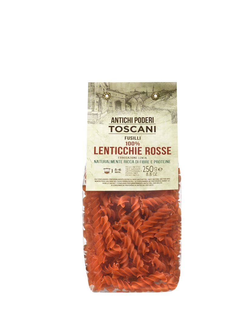 Handgemachte Pasta Fusilli 100% rote Linsen g.250