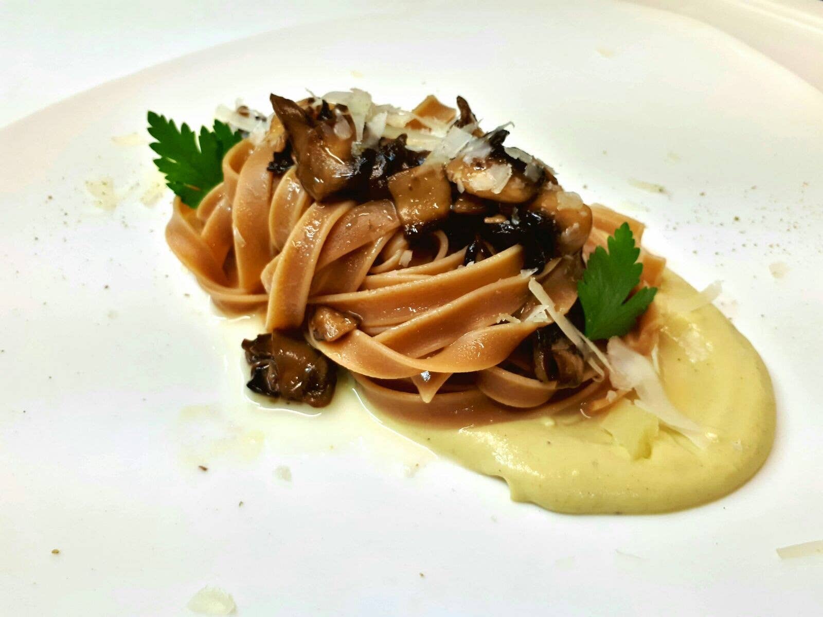 Italienische handgemachte Pasta Tagliatelle mit Pilzen g.250