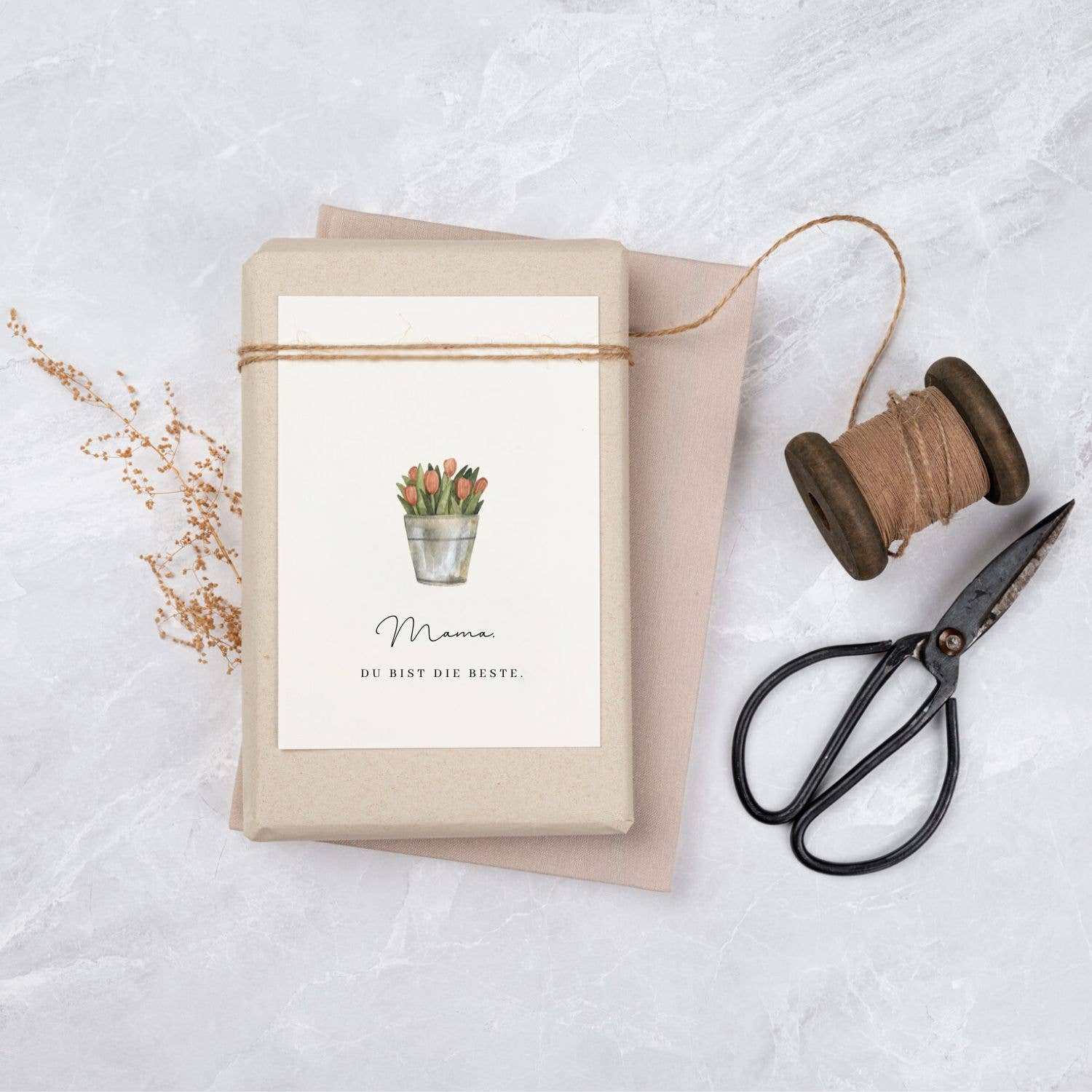 Grußkarte Muttertag, Mama du bist die Beste, Topf mit Tulpen