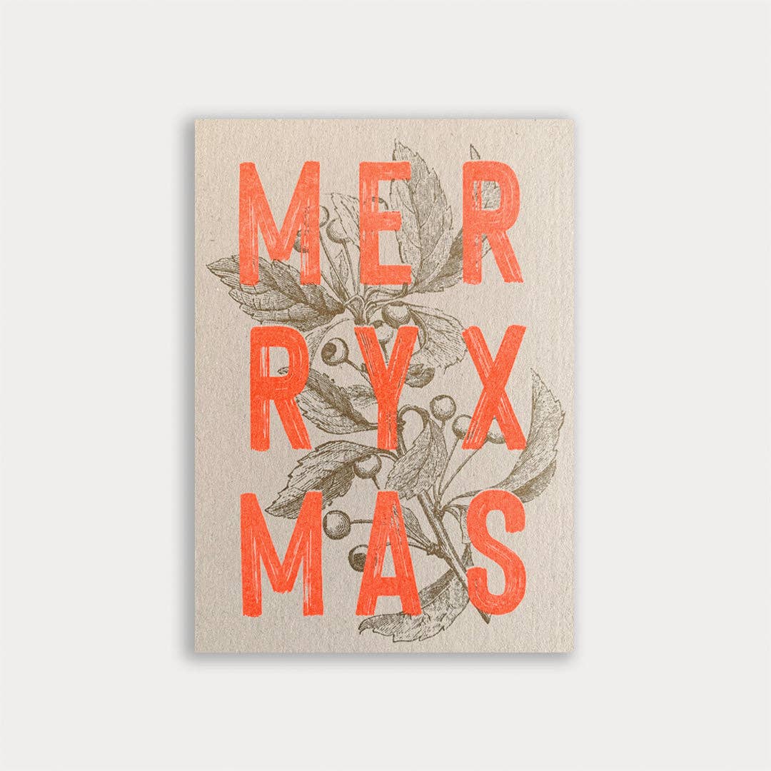 Postkarte / Typo / Merry Xmas / Fluo Orange