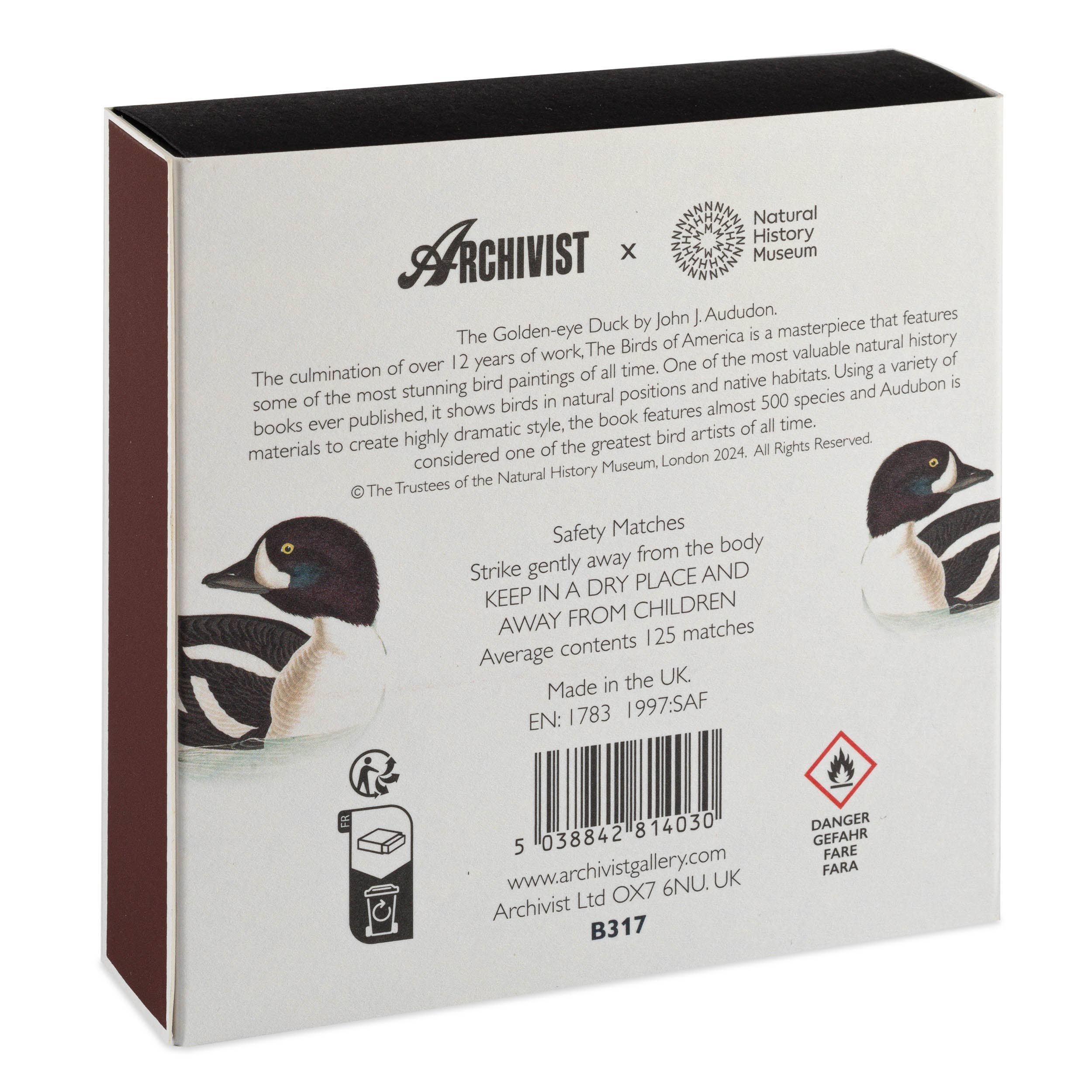 Die Schellente von Audubon | Quadrat - Sicherheitszündhölzer