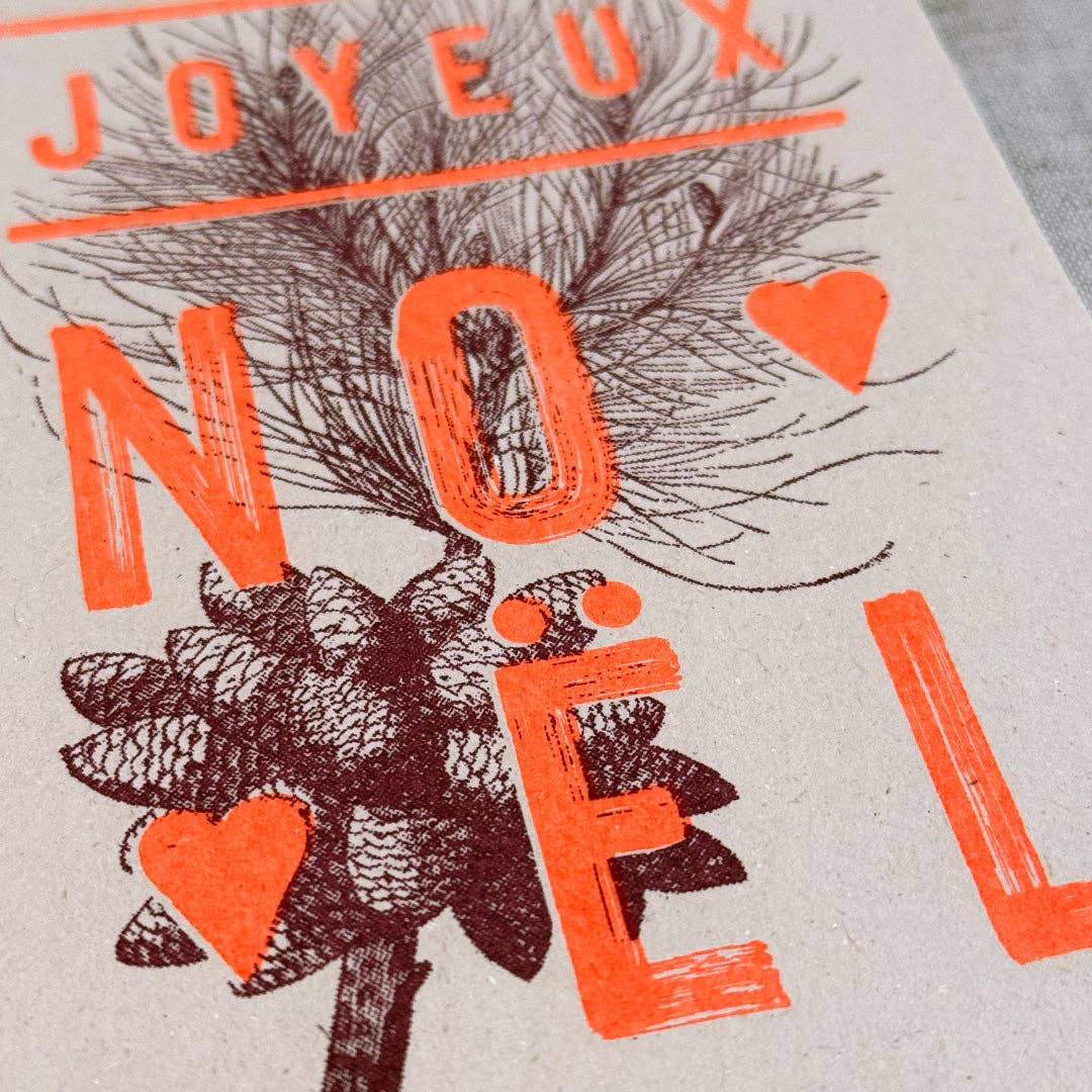 Postkarte / Typo / Joyeux Noel / Burgundy & Orange