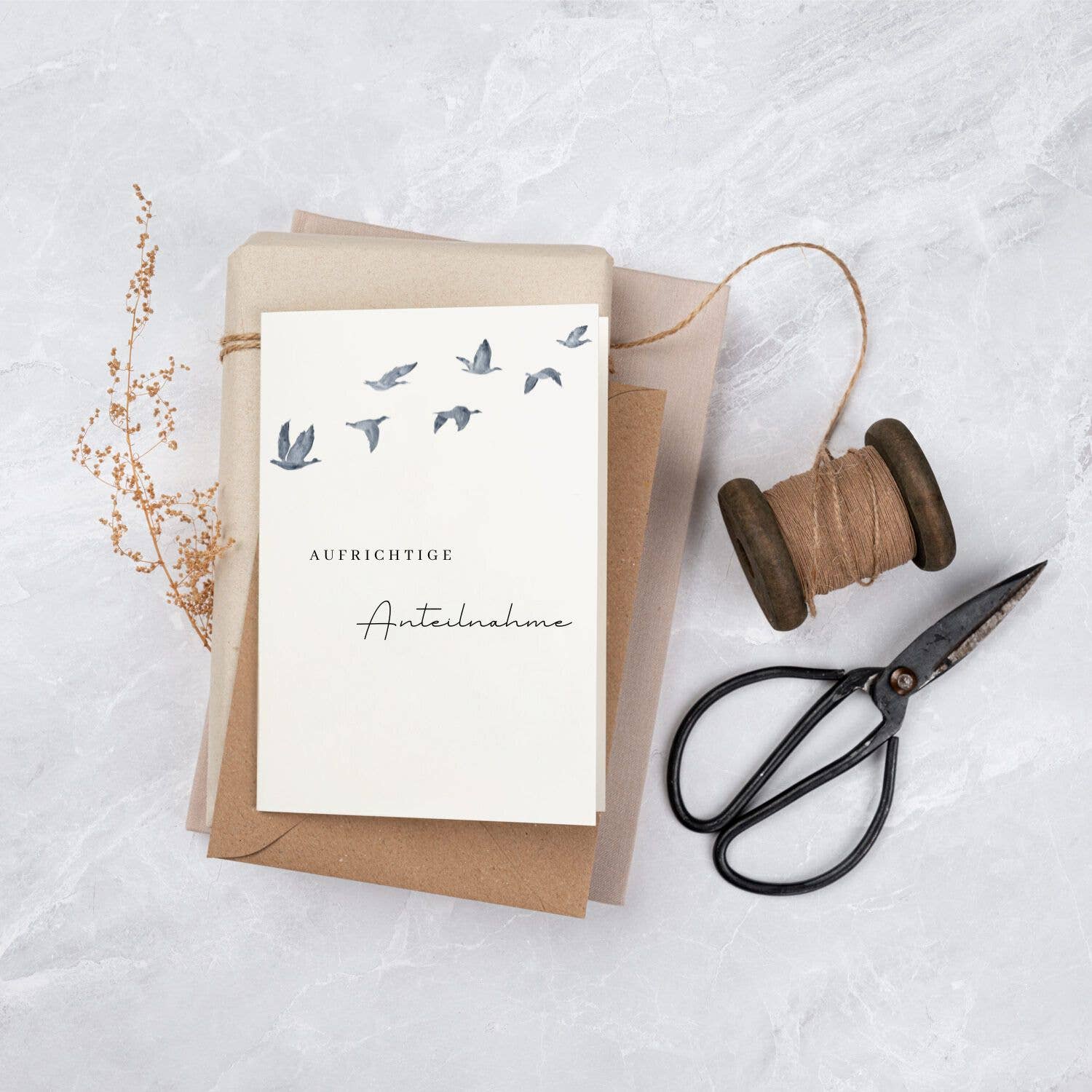 Trauerkarte (Klappkarte), Aufrichtige Anteilnahme, Vögel