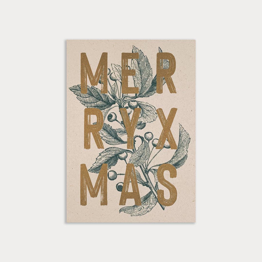 Postkarte / Typo / Merry Xmas / Teal