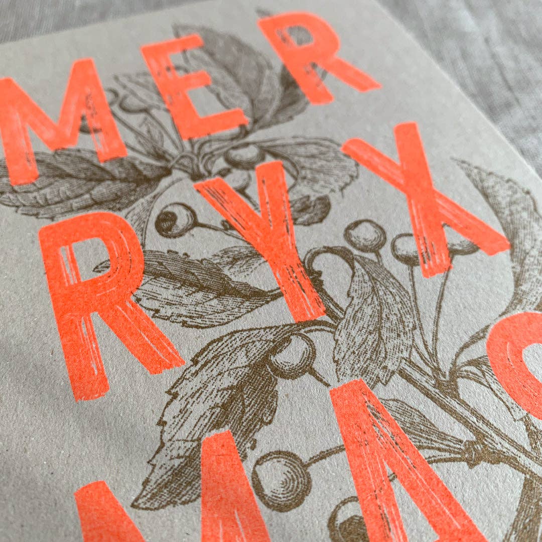 Postkarte / Typo / Merry Xmas / Fluo Orange