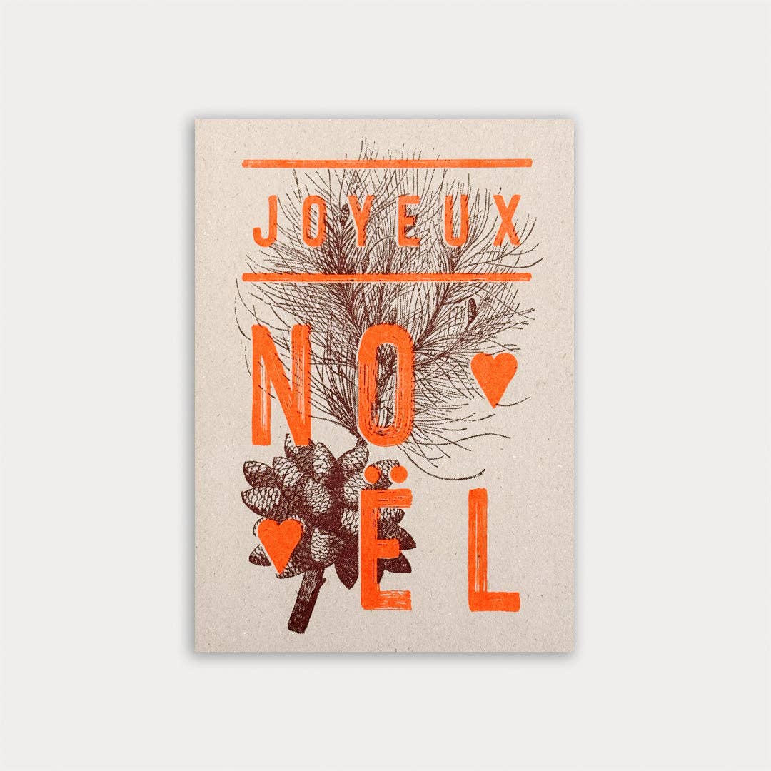 Postkarte / Typo / Joyeux Noel / Burgundy & Orange