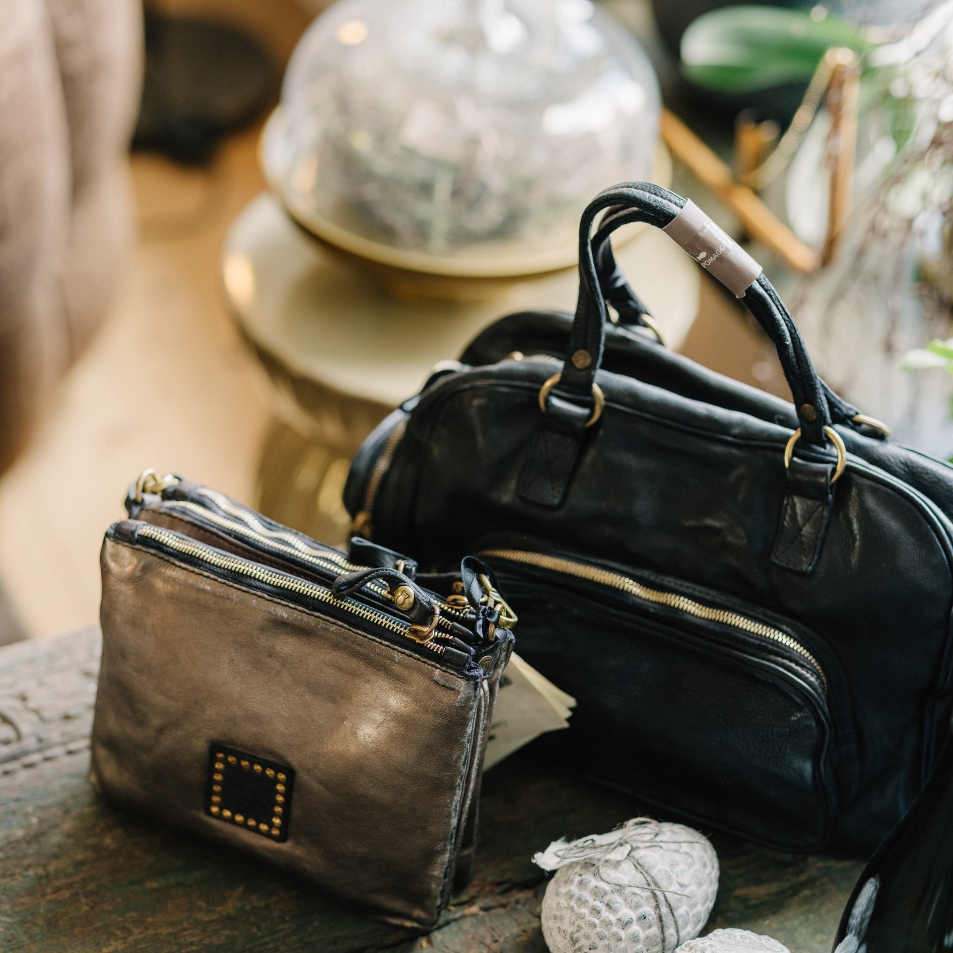 CAMPOMAGGI Bowling Tasche schwarz echt Leder&nbsp;