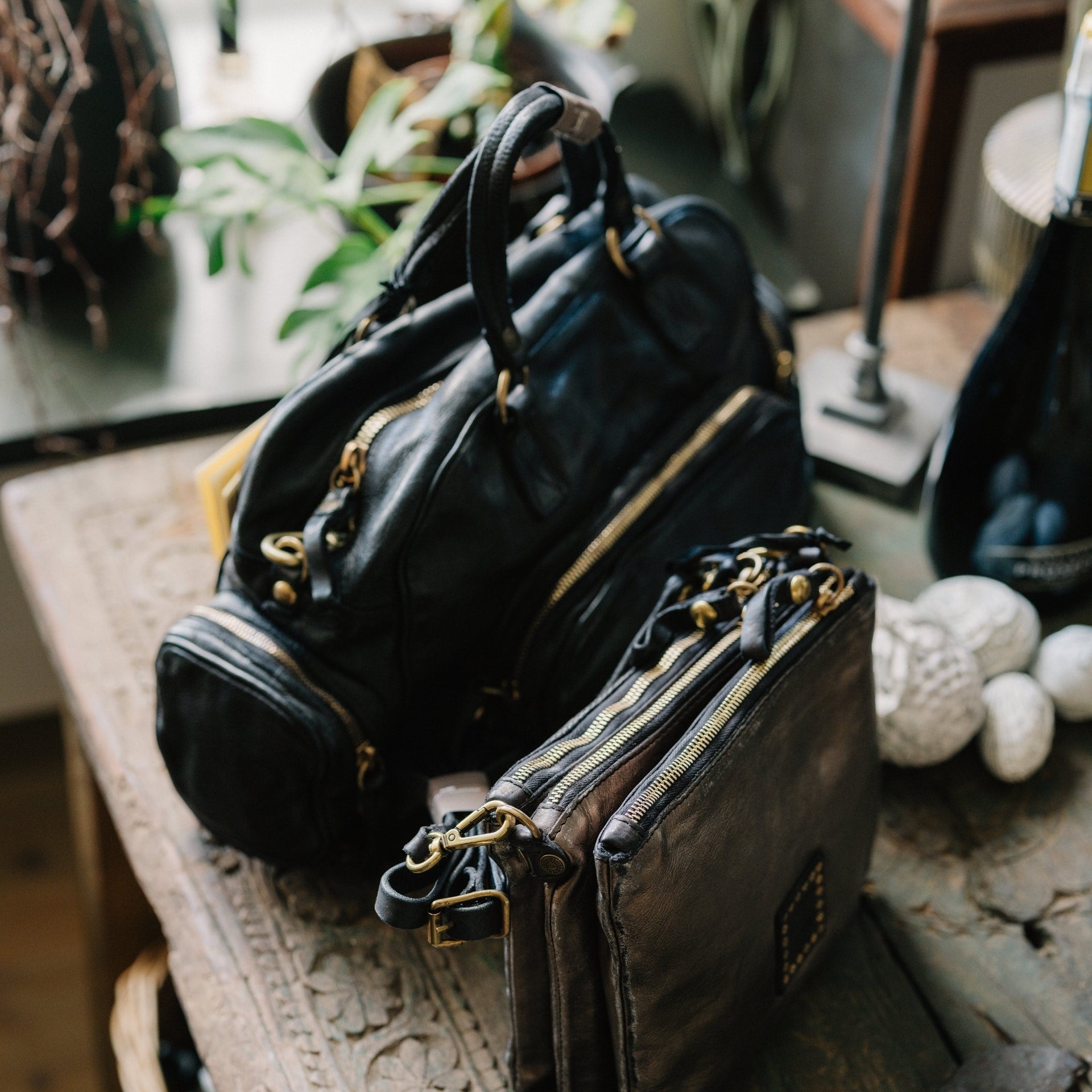 CAMPOMAGGI Bowling Tasche schwarz echt Leder&nbsp;